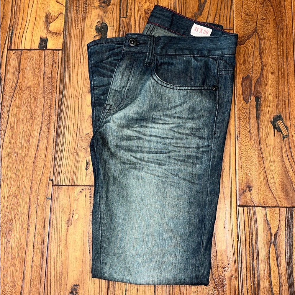 XOCHI Dark Wash Relaxed Skinny Jeans